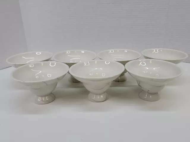 Set of 7 Vintage MCM Iroquois Carrara Modern White Footed Sherbet Dishes 2.75" T