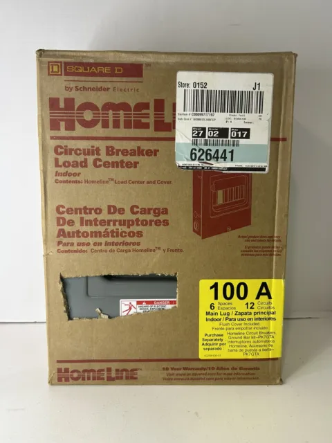 Square D Main Lug Load Center Indoor 100 Amp 6-Space 12-Circuit HOM612L100FCP