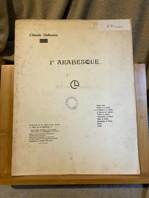 Claude Debussy 1re arabesque transcription 2 pianos Léon Roques partition Durand