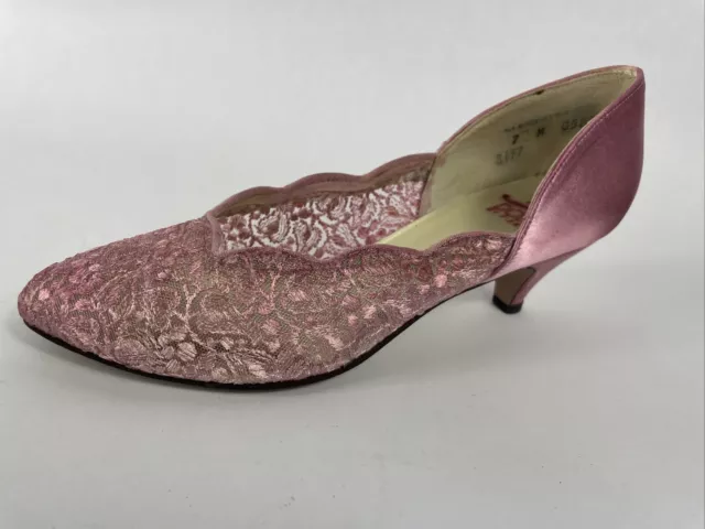 Vintage: Dolce by Pierre Heels 7 Pink Lace Small Heel, with original Box !