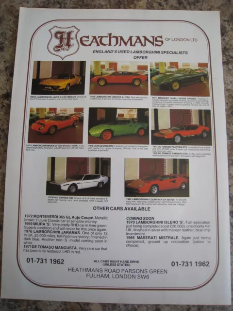 HEATHMANS OF LONDON LTD LAMBORGHINI SPECIALIST CARS 1986 ADVERT A4 SIZE file 16