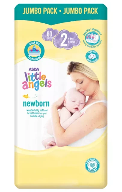 ASDA Little Angels Newborn Baby Nappies Size 2 60 Nappies Jumbo Pack