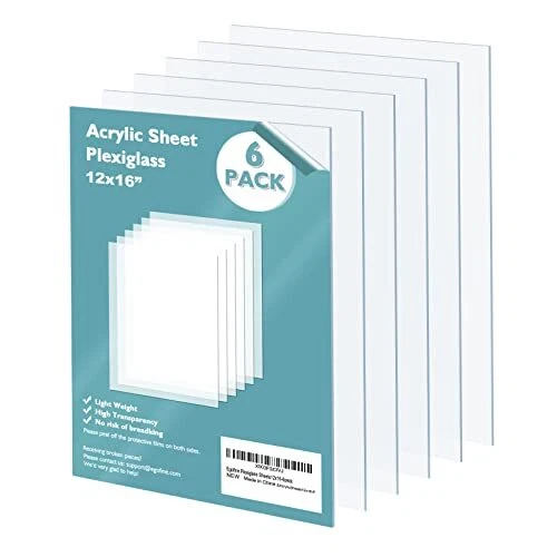 Egofine Plexiglass Sheets Acrylic Sheets 6 Pack of 12x16’’ 0.04 Thick Clear P...