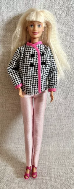 Vintage Barbie Doll 1990s 90s Pink Outfit Crimped Long Hair Retro Dressed