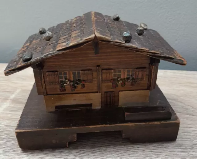 Vintage Musical House Trinket Box Decorative Wooden Music Swiss Cottage [r]