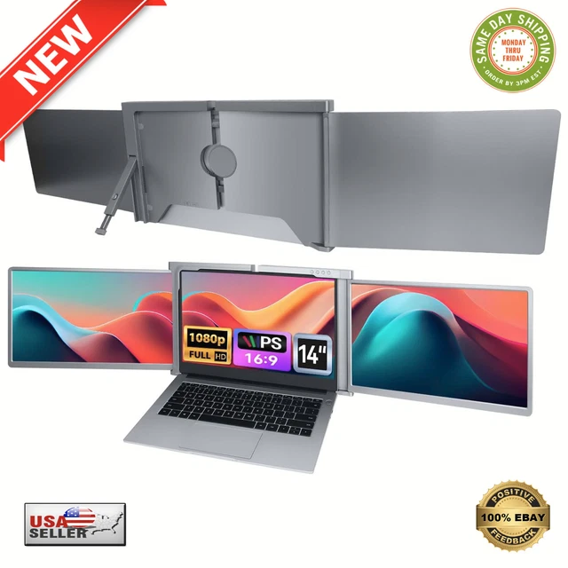 PORTABLE DUAL MONITOR Triple Laptop Screen Extender | 14'' FHD 1080P ...