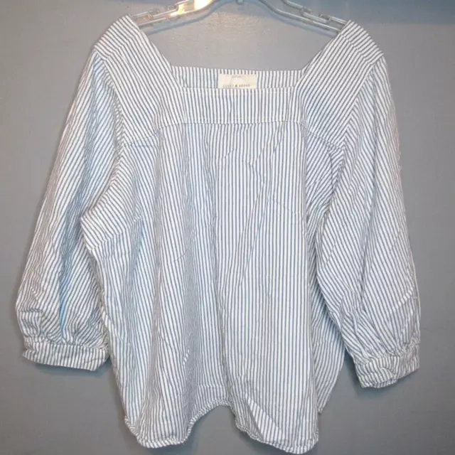 Lucky Brand Shirt Womens Sz 3X Cotton& Linen Blend Blue/White Striped Top Blouse