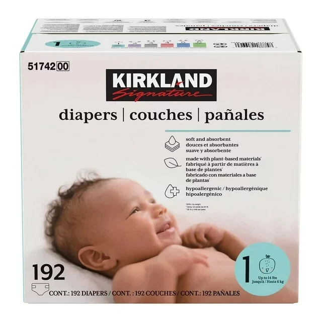 KIRKLAND SIGNATURE DIAPERS Size 1 (814 lb/46 kg) 192 Ct Pampers Day