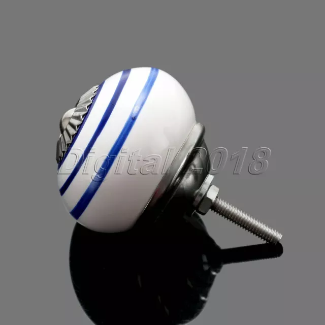 Navy Stripe Round Ball Ceramic Door Handles Cabinet Wardrobe Cupboard Knobs Pull