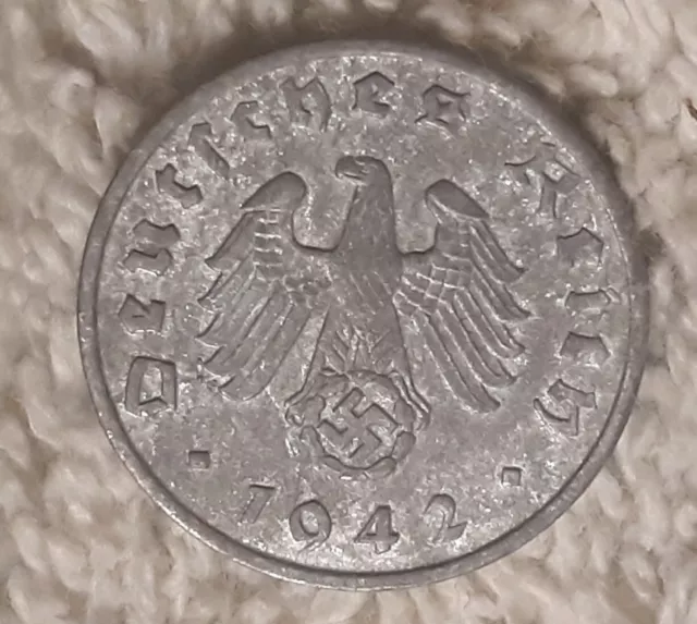 1942 A , WW2  1 Reichspfennig ~ German ~ WWII Germany ~  Circulated Coin ~
