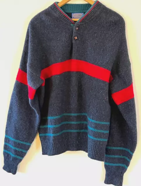 Vintage Pendelton Virgin Wool Mens Sweater L - XL Gray Red Green