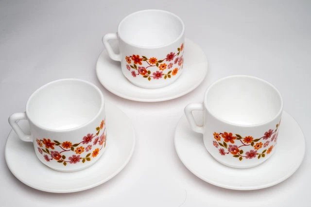 Lot De 12 Tasses à Café Vintage Arcopal - Motif Fleurs, Verre Opaline, Multicouleur