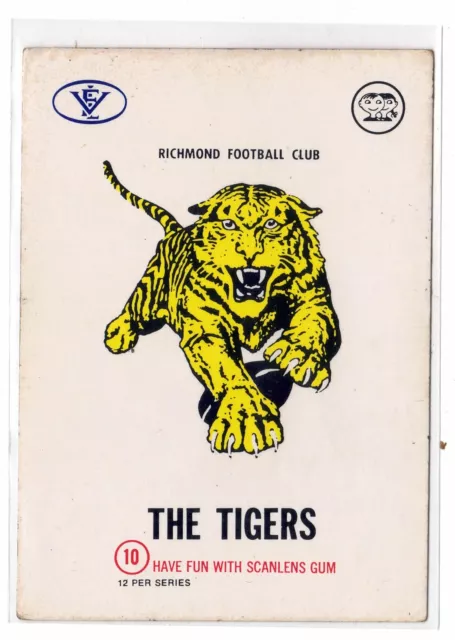 Scanlens 1973 Vfl Footy Card Sticker Richmond Tigers Emblem Mascot Logo Premiers