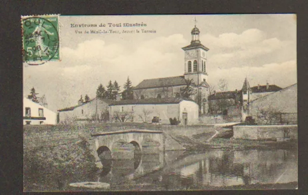 MENIL-LA-TOUR prés de TOUL (54) PONT , VILLAS & EGLISE animé en 1908