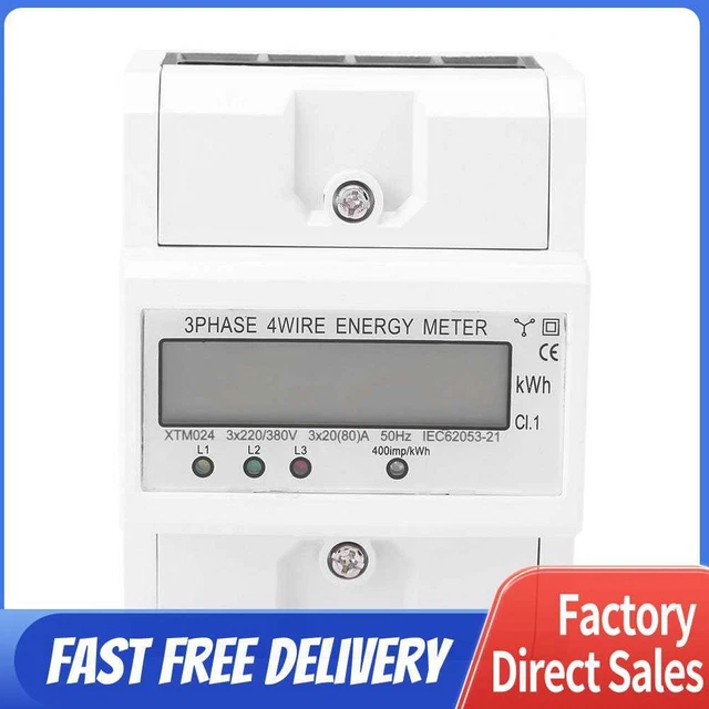 380V 3 PHASE 4 Wire Smart Energy Meter DIN Rail kWh Power Consumption ...