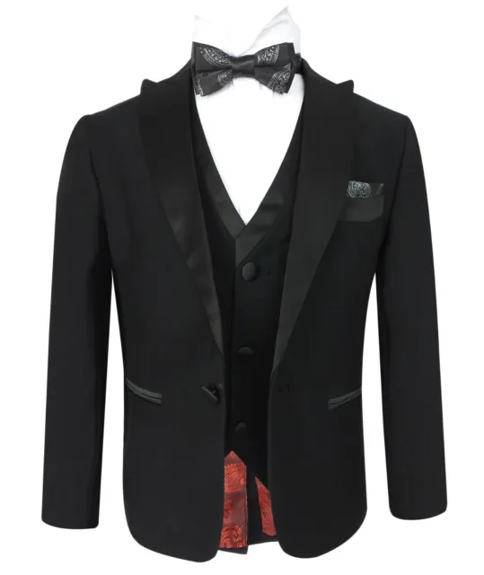 Boys Luxury Black Tuxedo Suit Wedding Prom Dinner Party Prom Occasion Suit Sets