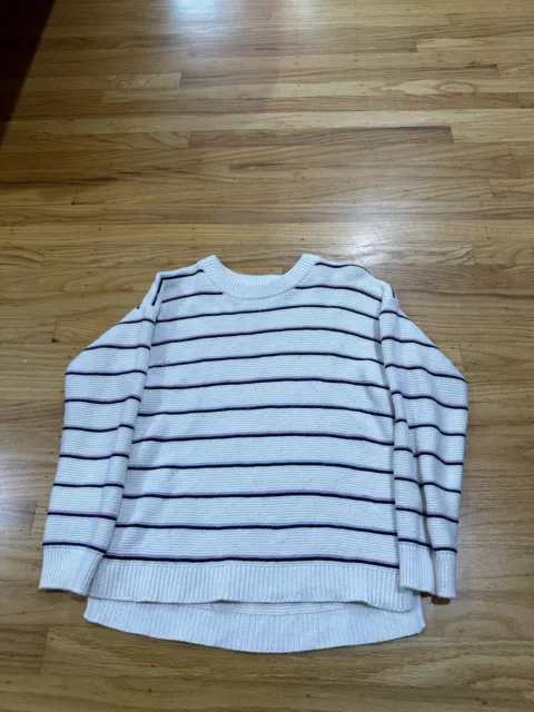 MARINE LAYER SWEATER Womens Extra Small White Pink Blue Striped Crew ...