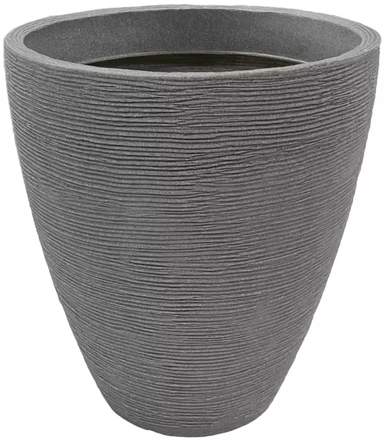 43cm Tall Light Grey Ribbed Planter Indoor Outdoor Extra Wide Flower Plant Pot