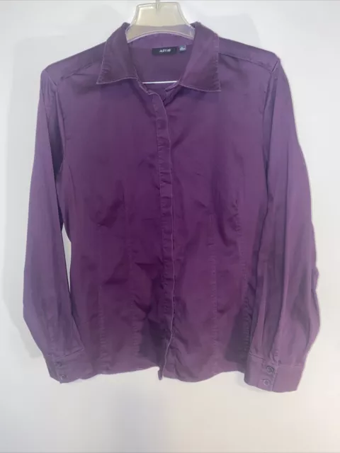 Apt 9 Casual Dress Shirt Deep Purple Womens Size XL  Button Up Long Sleeve Nice!