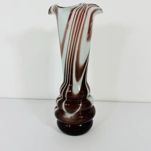 Murano Glass Marbled Red White Large Tall Vase 33cm