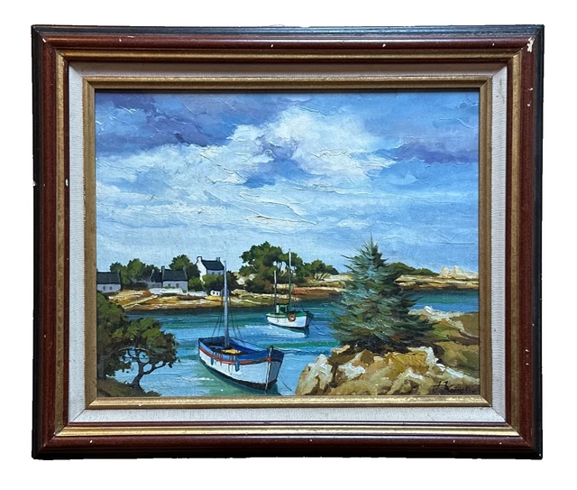 Tableau Marin Breton Encadré - Huile Sur Toile Signée - Décoration Bord De Mer