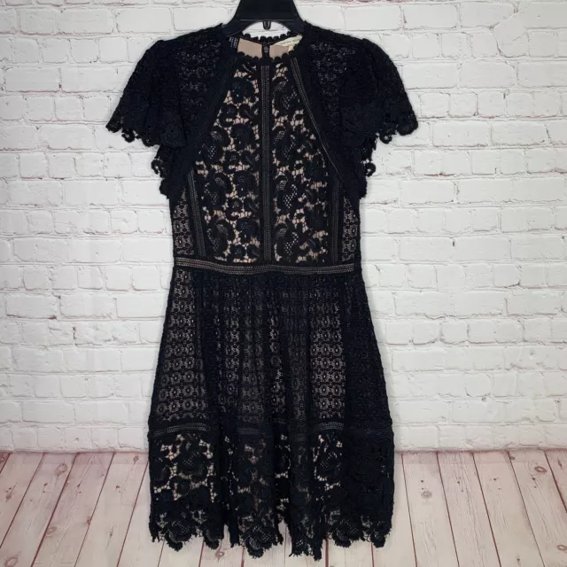 Rebecca Taylor Womens Black Lace Crochet Fit & Flare Knee Length Dress Size 6