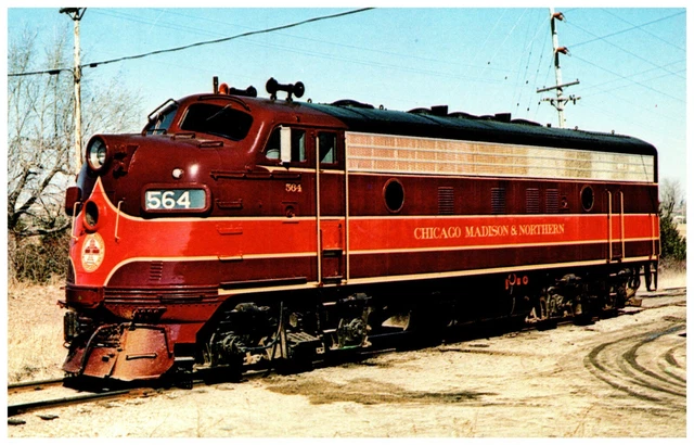 Chicago Madison & Northern RR F7 #5644 Diesel Train Monroe WI Postcard