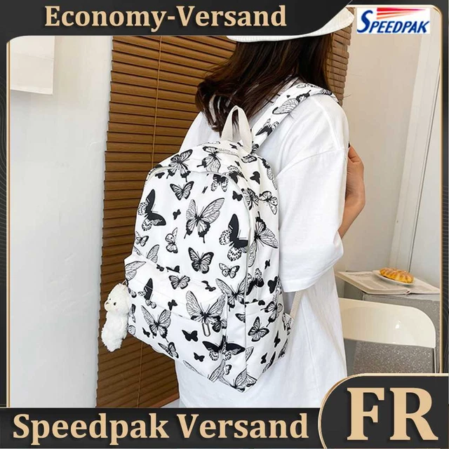 Fashion Backpack Butterfly Print Oxford Student Rucksacks for Travel (Noir) Hot