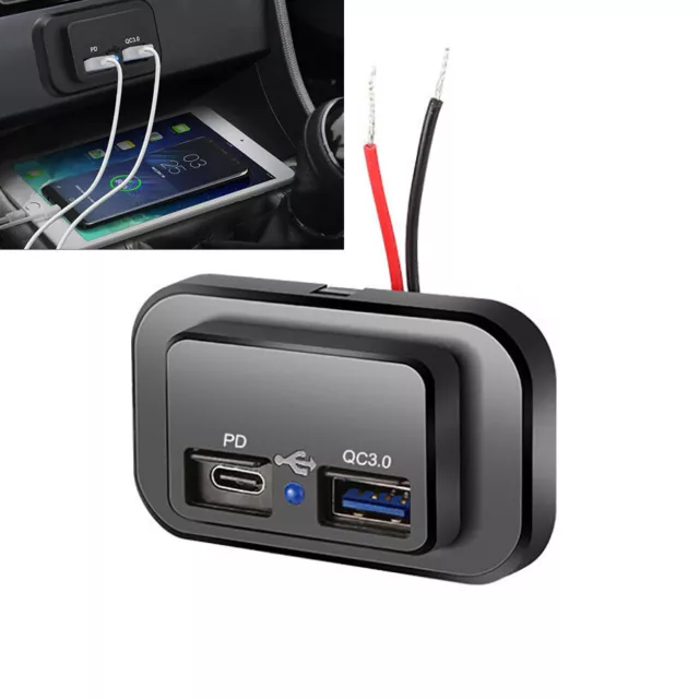 12V PD QC3.0 USB Dual Car Fast Charger Adapter Socket Power Outlet Universal LED