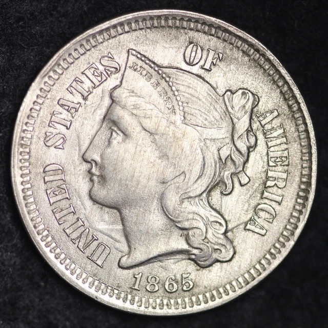 1865 Three Cent Nickel Piece CHOICE BU FREE SHIPPING E154 RMT