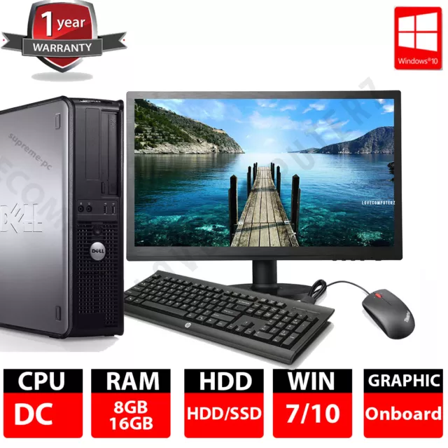 FULL DELL/HP DUAL CORE/AMD DESKTOP TOWER PC&LCD,WIN 7/10 16GB 3TB or 240GB SSD