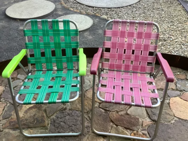 2 x Vintage 1960s Webbed FOLDING LAWN CHAIR Aluminium