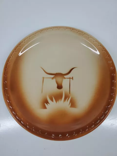 VTG Syracuse China Econo-Rim Plate 10" Airbrush Steer Head Western Ranch Adobe