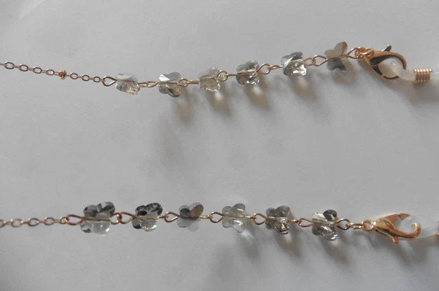Cordon Chaîne Pour Lunettes – Métal Doré Et Cristaux Irisés, Fantaisie
