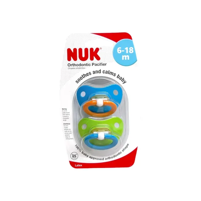 NUK Orthodontic Pacifiers Natural Shape Latex 6-18 Months Blue Green