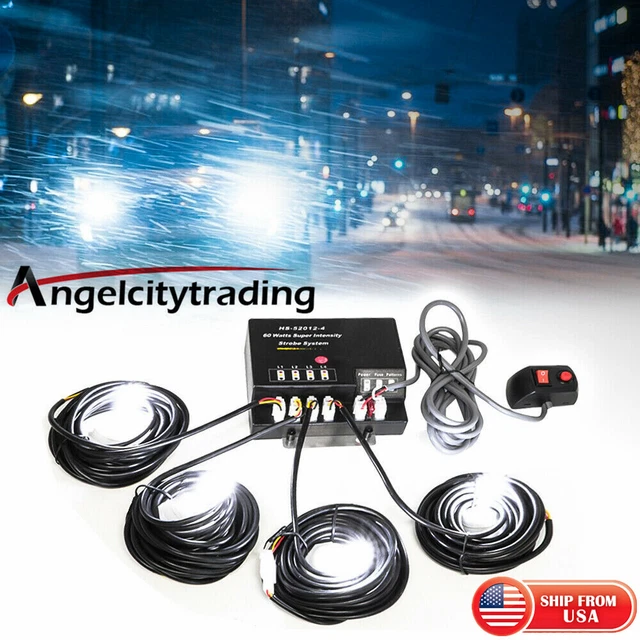 4 HID Bulbs Hide-A-way Emergency Strobe Warning Light Dash Headlight Kit White