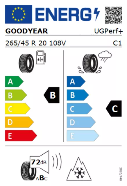 1x Reifen Goodyear UltraGrip Performance + 265/45 R20 108V XL (B/C/72) DOT20 2