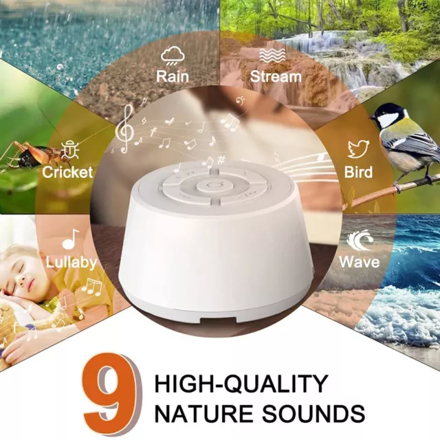 Máquina de ruido blanco de 9 sonidos - ola del océano, aves, terapia de cuna ayuda para dormir EXCELENTE