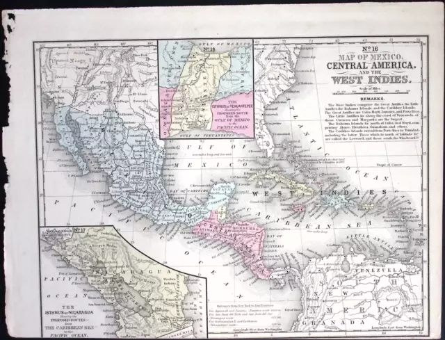 1866 Mitchells School Atlas Map Engraved Illustration West indies Latin America