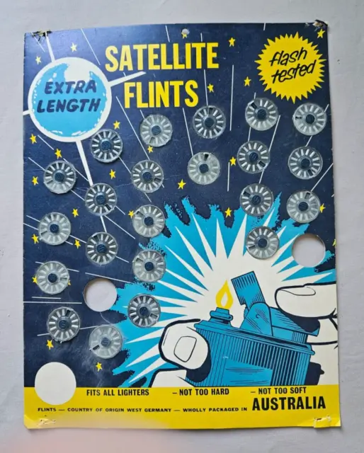 Vintage Australian Satelite Brand Cigarette Lighter Flints Advertising Sign