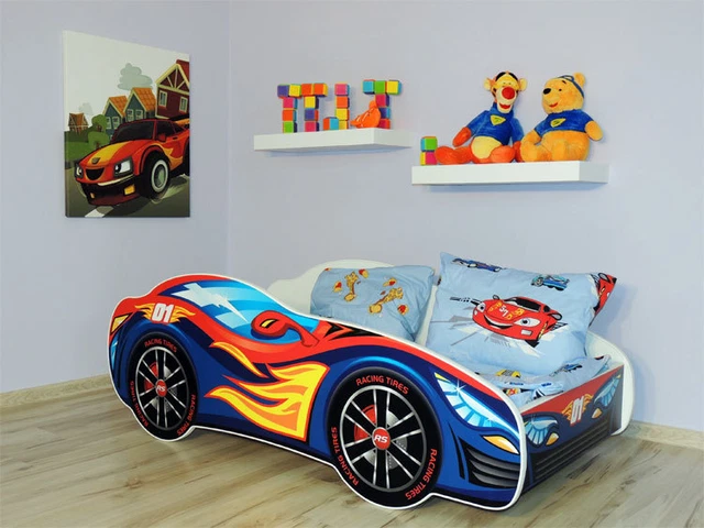 Letto Bambini A Forma Di Auto Da Corsa KOBI - 160x80cm Con Materasso, Tema Gara - Foto 9