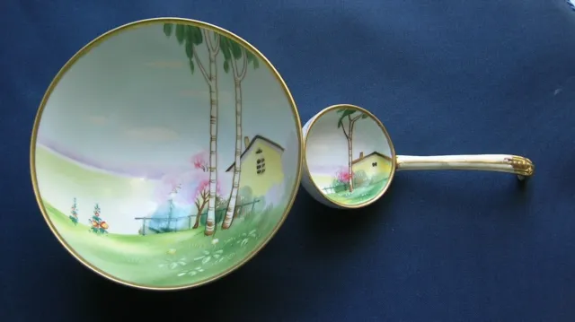 Vintage Nippon Footed Bowl w/ Spoon/Ladle, Hand Painted