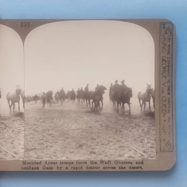 Palestine WW1 Stereoview 3D RP C1916 Anzac Cavalry Wadi Ghuzee Advance