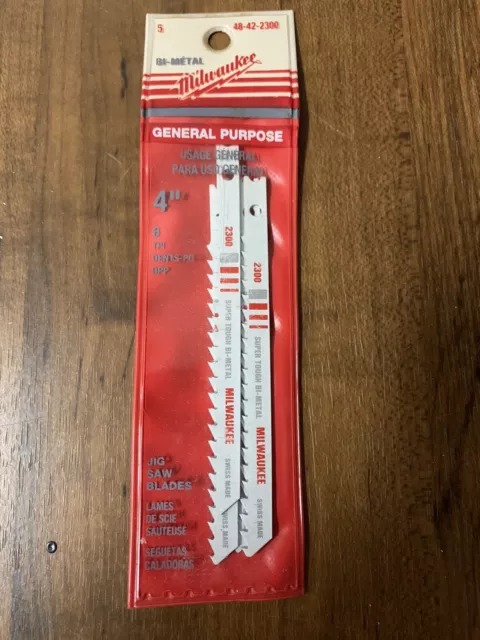 Vintage (5-pk) 48-42-2300 Milwaukee 6T, 1/4" Jig Saw Blade 4-1/8" OAL,  NEW