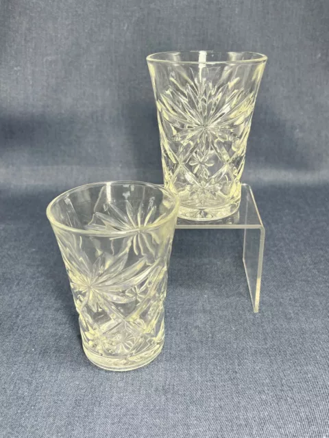 2 Vintage Anchor Hocking Prescut Clear Flared Oatmeal Tumbler 4.25"