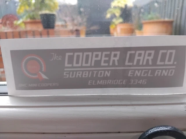 Delear Rear Sticker CLASSIC MINI COOPER S Rear Dealer Dealership Sticker Works Mk1 Bmc 1275 ...