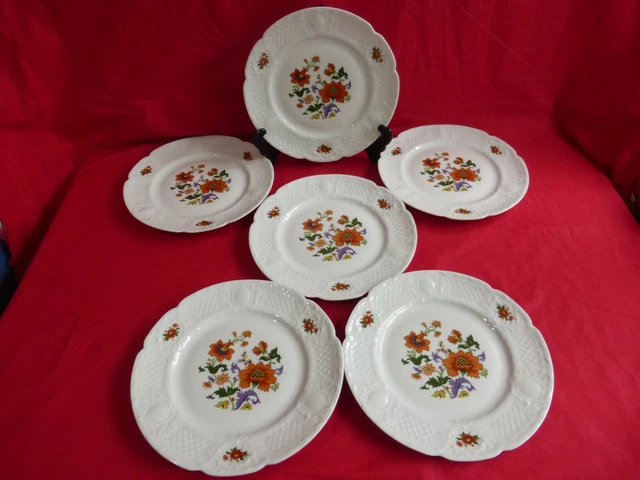 6 ASSIETTES PLATES en porcelaine dure georges boyer,limoges,motifs