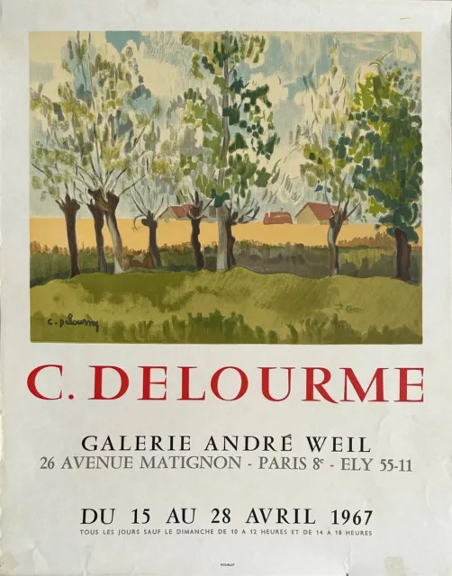 DELOURME Affiche poster exposition paysage Galerie André Weil Paris 1967 MOURLOT