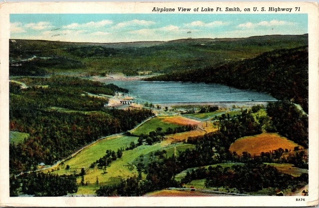 Airplane View Lake Ft Smith Hwy 71 Postcard PM Fort Smith AR Cancel Clean WOB