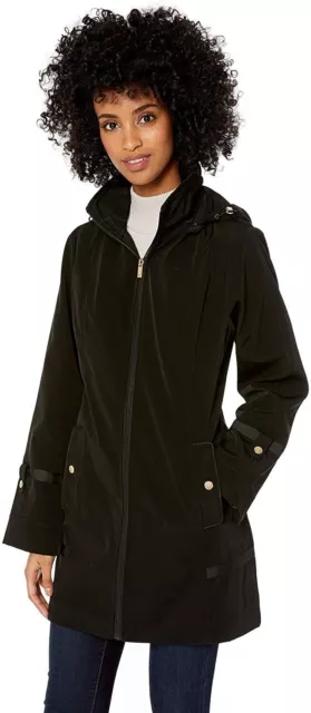 Womens Jones New York Petite XL Hooded Raincoat PXL Black